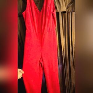 Red sleeveless jumpsuit